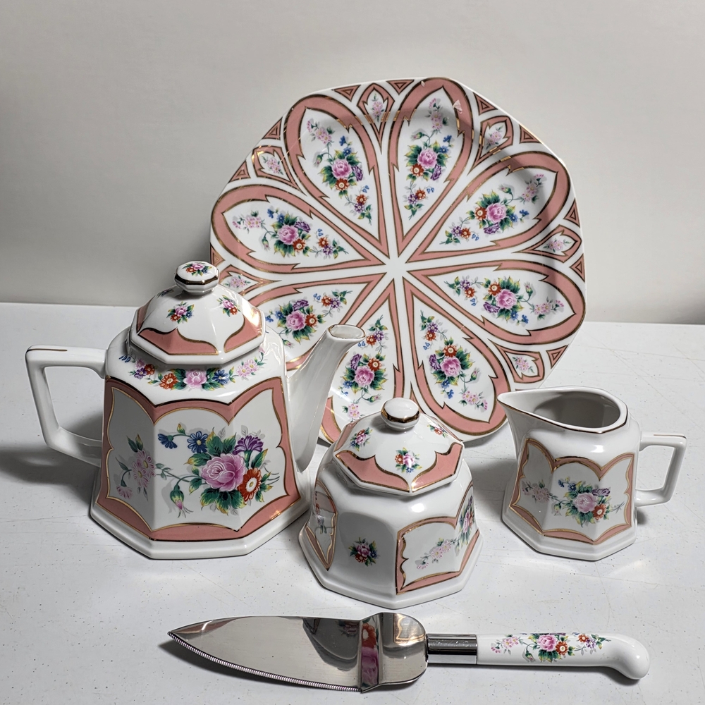 Floral Tea Set with Pink Accents